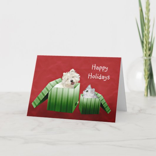 犬と猫のクリスマス シーズンカード (正面)