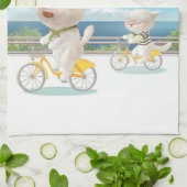 犬と猫のサイクリングby the sea キッチンタオル (折り畳み)