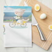 犬と猫のサイクリングby the sea キッチンタオル (四つ折り)