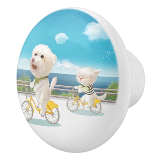 犬と猫のサイクリングby the sea セラミックノブ (右)