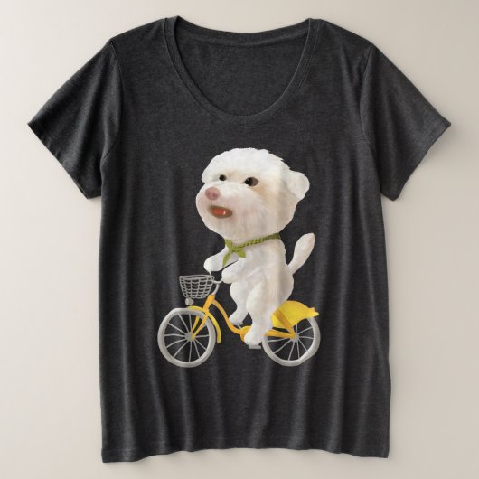 犬と猫のサイクリングby the sea プラスサイズTシャツ (デザイン正面)