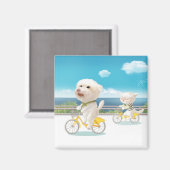 犬と猫のサイクリングby the sea マグネット (正面/裏面)