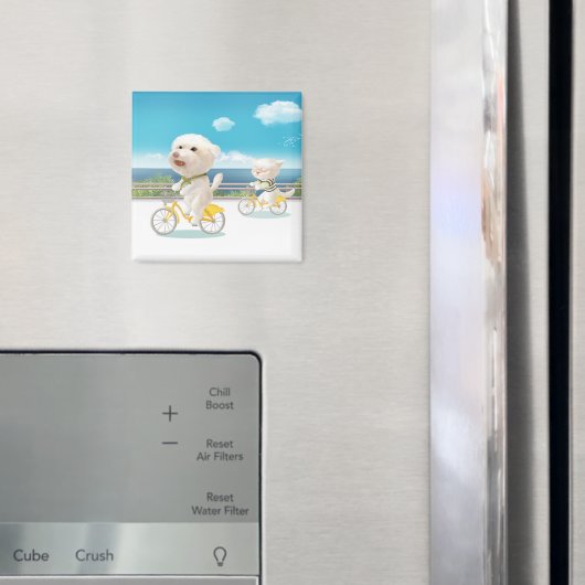 犬と猫のサイクリングby the sea マグネット (インサイチュ (冷蔵庫))