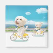 犬と猫のサイクリングby the sea マグネット (正面)