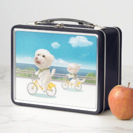 犬と猫のサイクリングby the sea メタルランチボックス