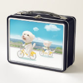 犬と猫のサイクリングby the sea メタルランチボックス (正面)