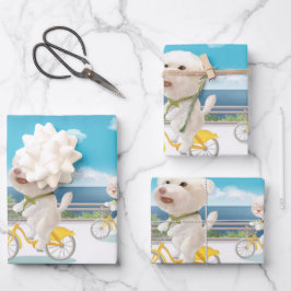 犬と猫のサイクリングby the sea ラッピングペーパーシート