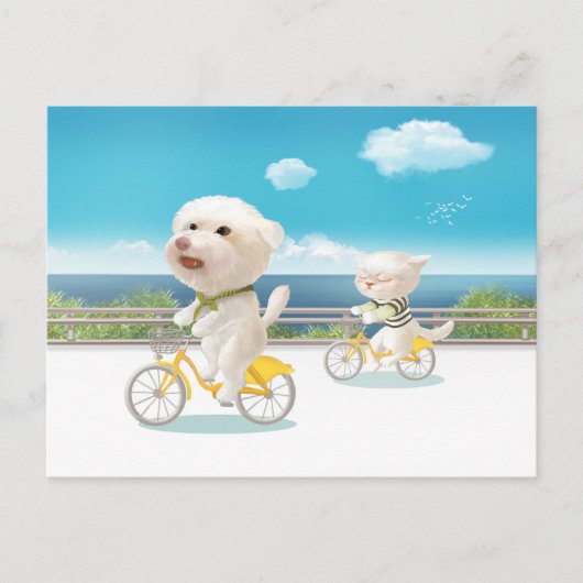 犬と猫のサイクリングby the sea 案内ポストカード (正面)