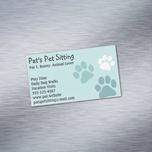 犬と猫のサービスでペットの足のプリントをティール(緑がかった色) マグネット名刺 (インサイチュ)