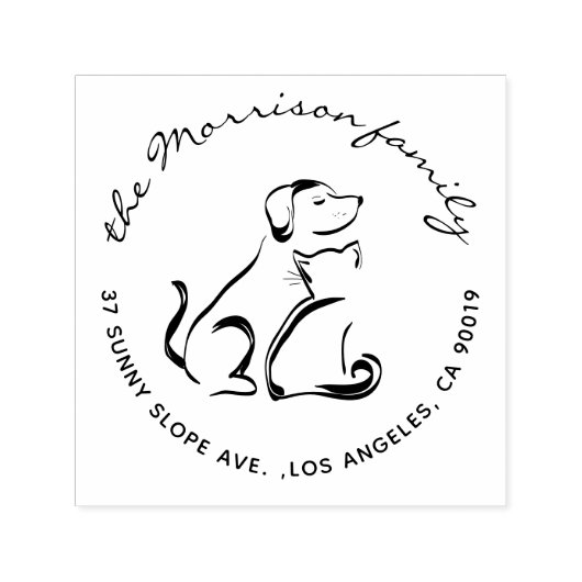 犬と猫のスクリプトモダンファミリー差出人住所 セルフインキングスタンプ (デザイン)