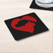 犬と猫のハート スクエアペーパーコースター (アングル)