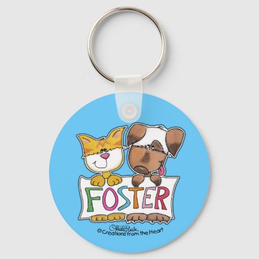 犬と猫のホールドFOSTERバナー キーホルダー (正面)