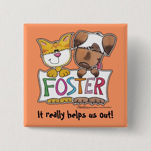 犬と猫のホールドFOSTERバナー 缶バッジ (正面)