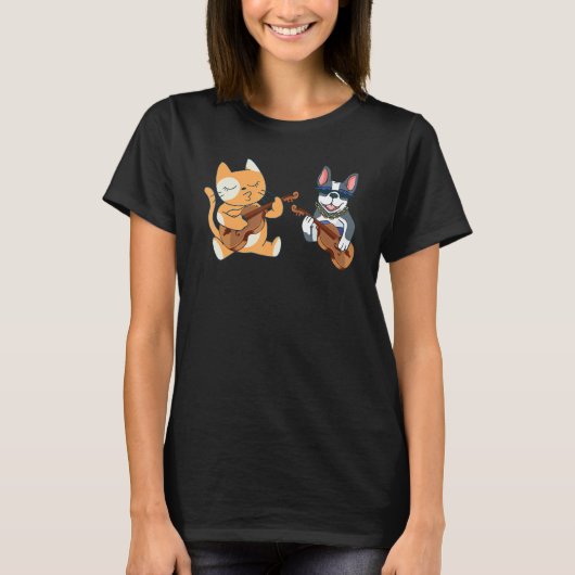 犬と猫の二重ベーシスト選手ダブルB Tシャツ (正面)
