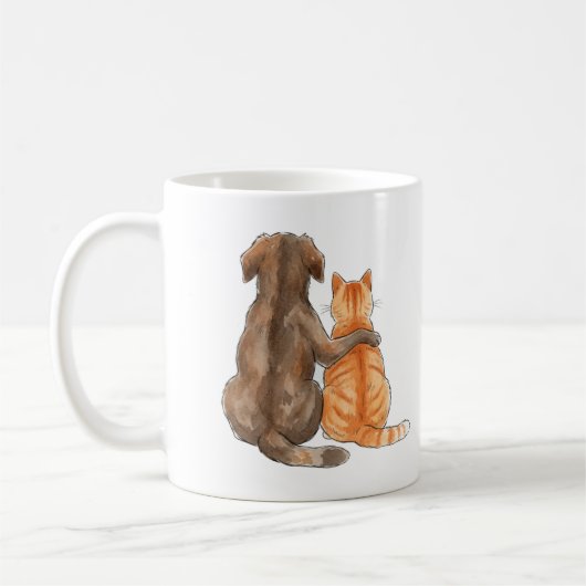 犬と猫の友情 水彩画 コーヒーマグカップ (左)