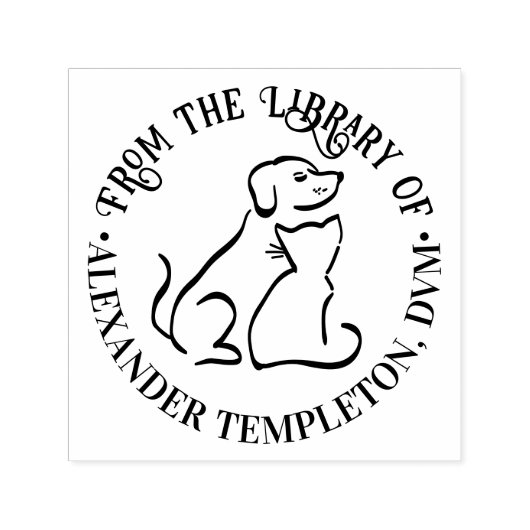 犬と猫の友達 #2 ラウンドライブラリーブック名 セルフインキングスタンプ (デザイン)