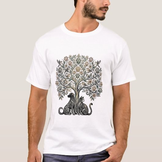 犬と猫の生命の樹 Tシャツ (正面)