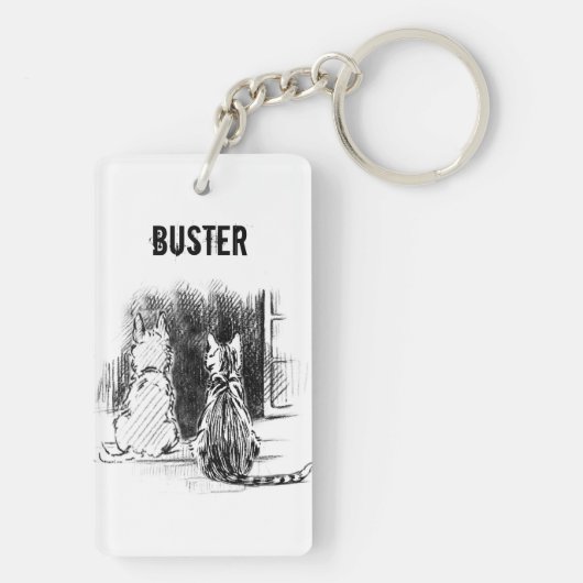 犬と猫の窓を見て、ペット悔やみや弔慰 キーホルダー (裏面)