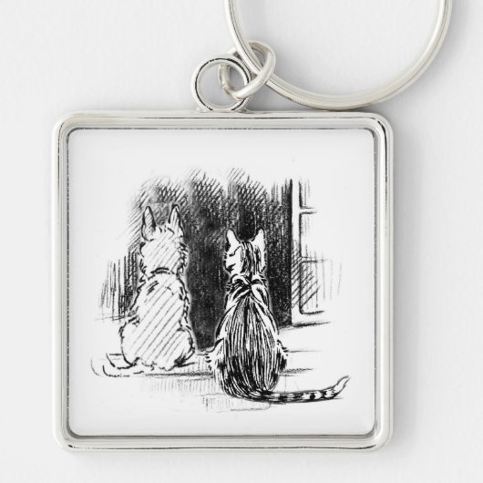 犬と猫の窓を見て、ペット悔やみや弔慰 キーホルダー (正面)