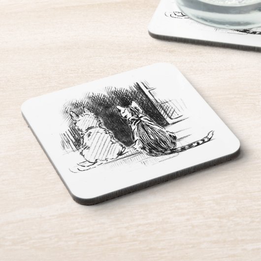 犬と猫の窓を見て、ペット悔やみや弔慰 コースター (左側)