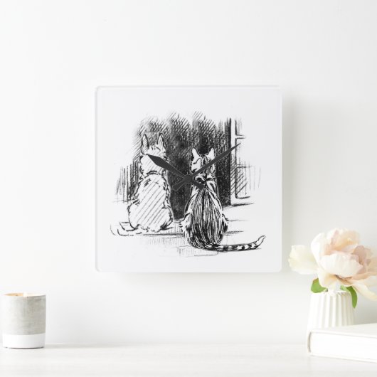 犬と猫の窓を見て、ペット悔やみや弔慰 スクエア壁時計 (ホーム)