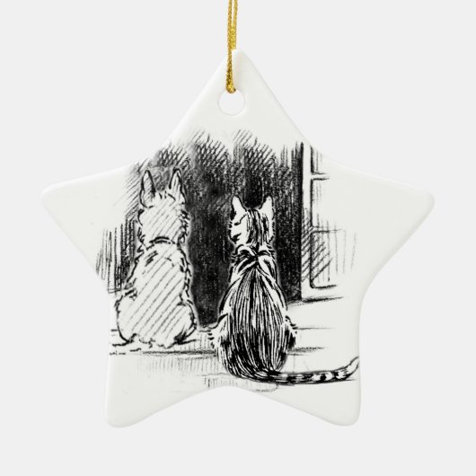 犬と猫の窓を見て、ペット悔やみや弔慰 セラミックオーナメント (正面)