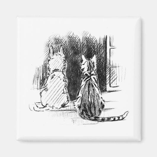 犬と猫の窓を見て、ペット悔やみや弔慰 マグネット (正面)