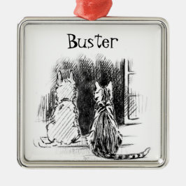 犬と猫の窓を見て、ペット悔やみや弔慰 メタルオーナメント