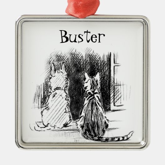 犬と猫の窓を見て、ペット悔やみや弔慰 メタルオーナメント (正面)