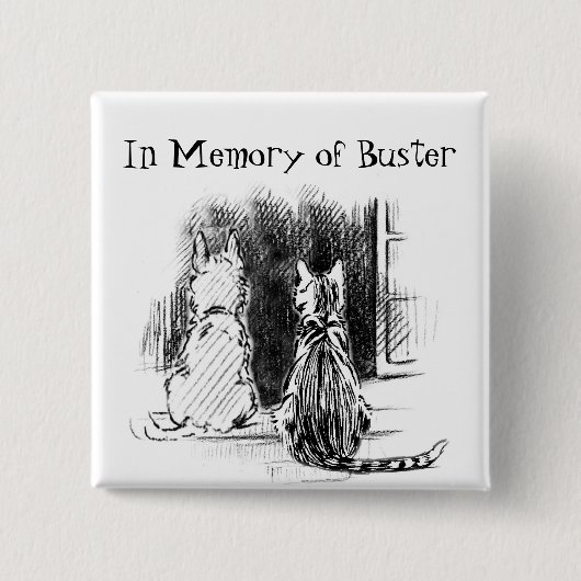 犬と猫の窓を見て、ペット悔やみや弔慰 缶バッジ (正面)