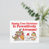 犬と猫の親しみやすい素晴らしクリスマス シーズンポストカード (スタンド正面)