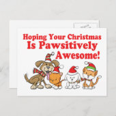 犬と猫の親しみやすい素晴らしクリスマス シーズンポストカード (正面/裏面)