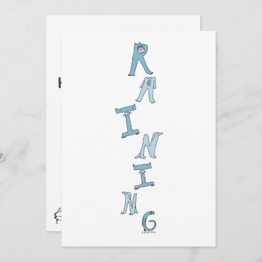 犬と猫の誕生日カード雨の犬と猫 サンキューカード (正面/裏面)