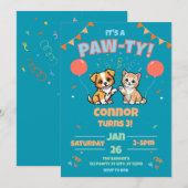 犬と猫の誕生日パーティー 招待状 (正面/裏面)