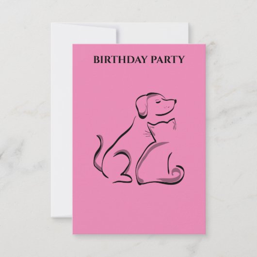 「犬と猫の誕生日招待状パーソナライズされた。 (正面)