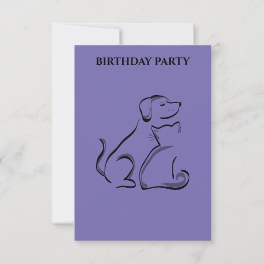 「犬と猫の誕生日招待状パーソナライズされた。 (正面)