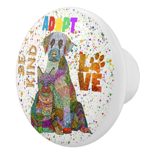 犬と猫の養子縁組と救出が優しい愛 セラミックノブ (右)