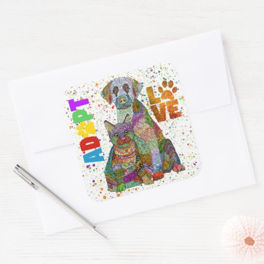 犬と猫の養子縁組と救助のステッカー スクエアシール (封筒)