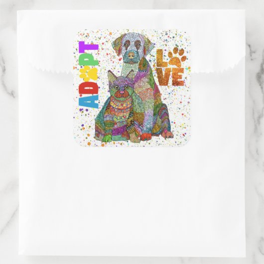 犬と猫の養子縁組と救助のステッカー スクエアシール (バッグ)