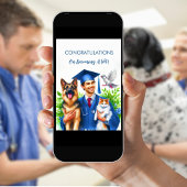 犬と猫を飼った獣医さんおめでとう カード