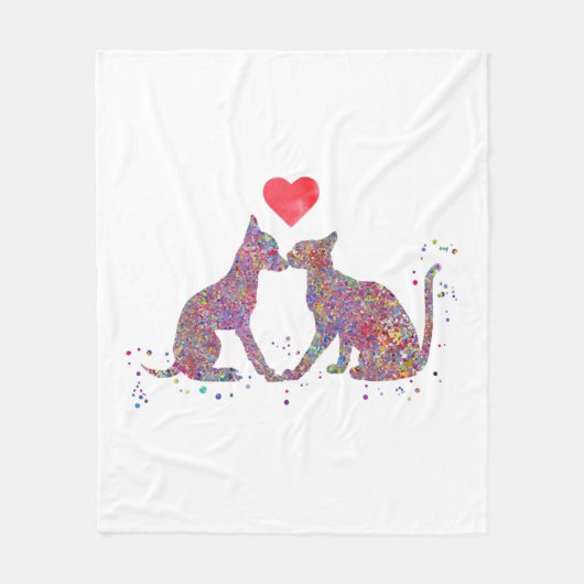犬と猫キスをする フリースブランケット (正面)