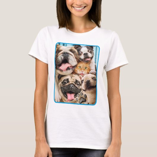 犬と猫グループの写真 Tシャツ (正面)