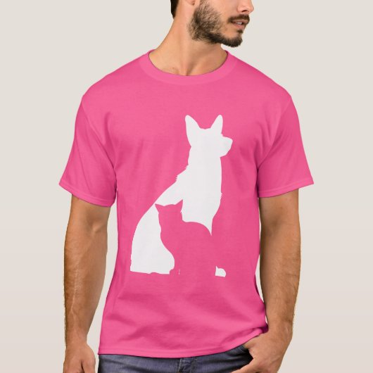 犬と猫シルエット犬の恋人猫好き犬の所有 Tシャツ (正面)