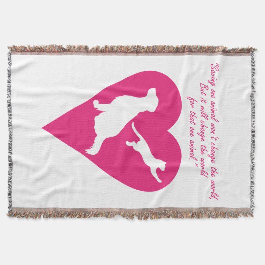 犬と猫ハート スローブランケット (正面)