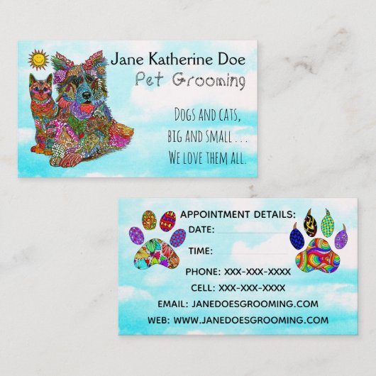犬と猫ペットグルーミング名刺 名刺 (正面/裏面)