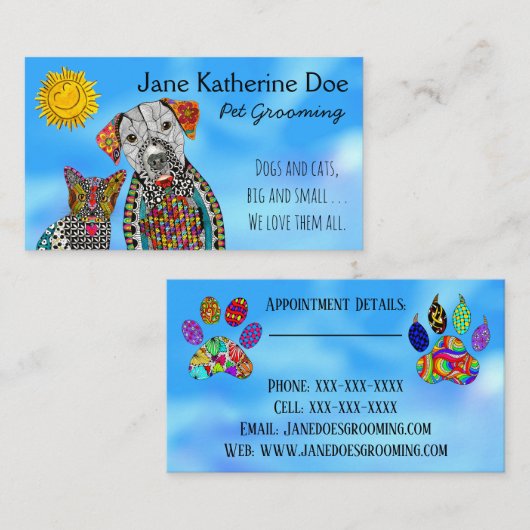 犬と猫ペットグルーミング名刺 名刺 (正面/裏面)