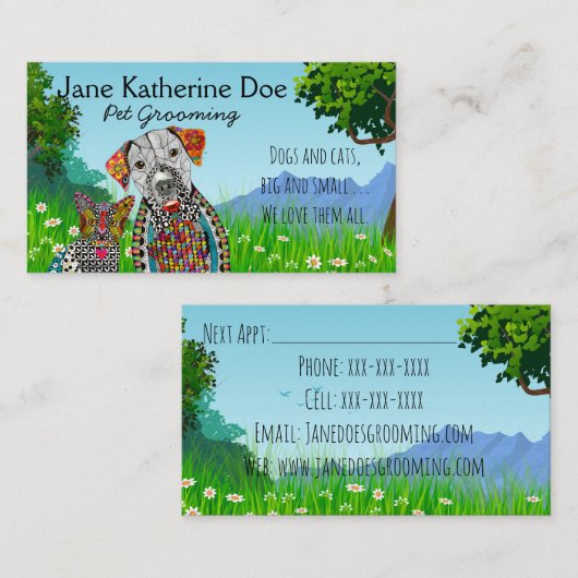 犬と猫ペットグルーミング名刺 名刺 (正面/裏面)