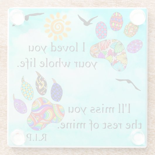 犬と猫ペット悔やみや弔慰メモリアルガラスコースター ガラスコースター (裏面)