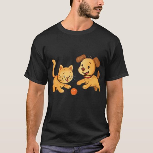 犬と猫遊のボール Tシャツ (正面)