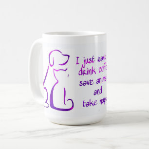 犬と猫 – コーヒーを飲む救、動物、昼寝を取る コーヒーマグカップ